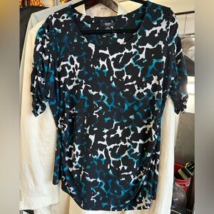 Alfani Women's Black and Teal Abstract Blouse